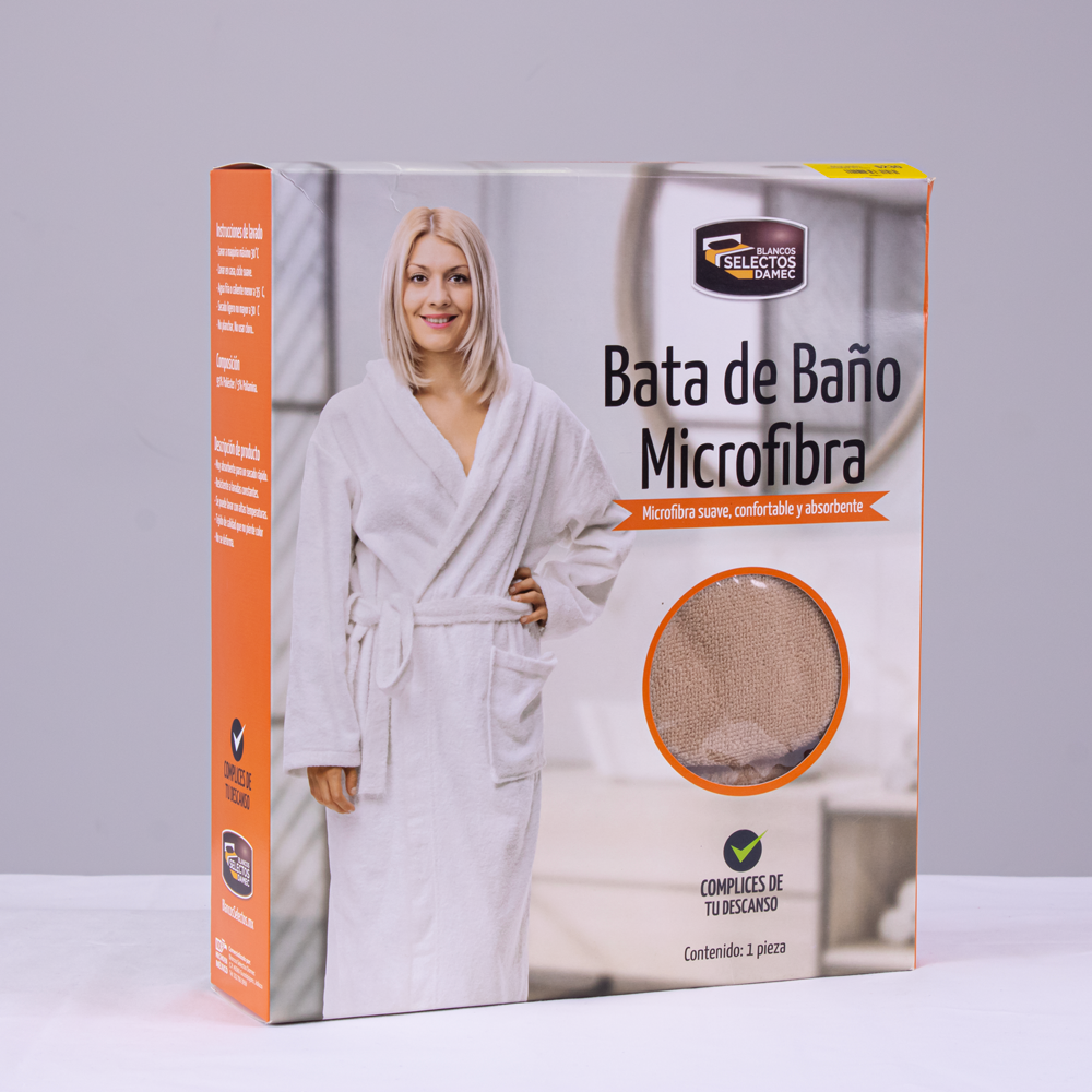 Bata de baño Microfibra Camel – Blancos Damec